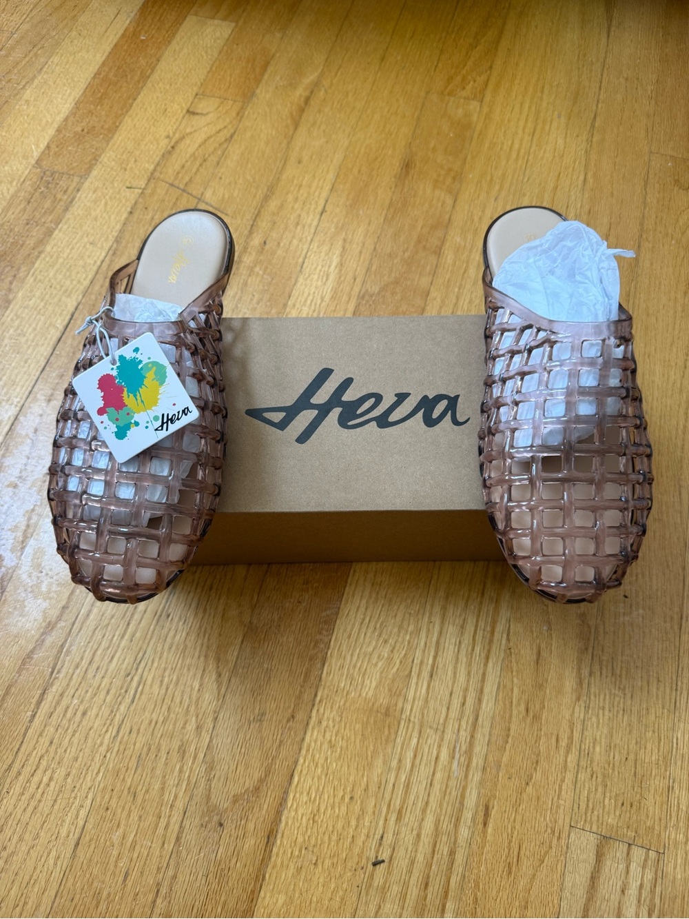 Woven Slide Mules in Translucent Brown